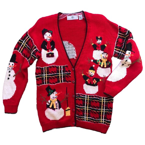Design Options Snowman Cardigan Sweater Womens Size S VTG  Philip & Jane Gordon - Picture 1 of 16
